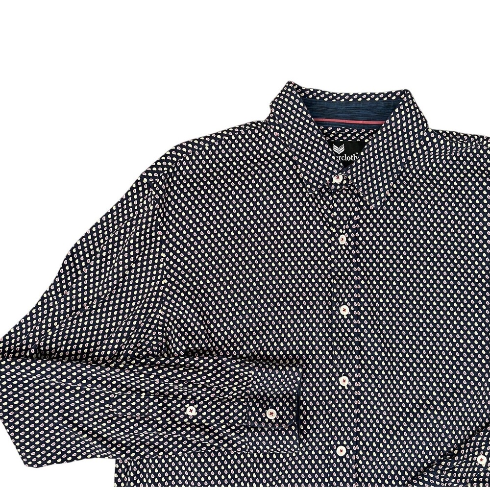 Buttercloth Abstract Button Shirt Large Navy‎ Blue Outdoors All Over Prep Mens